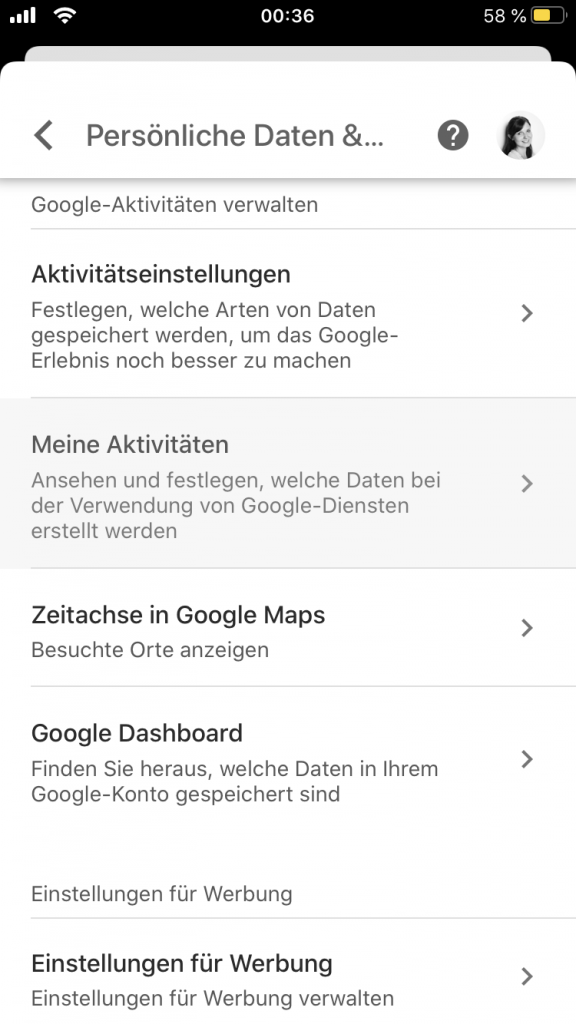 Google Assistant - Meine Aktivitäten