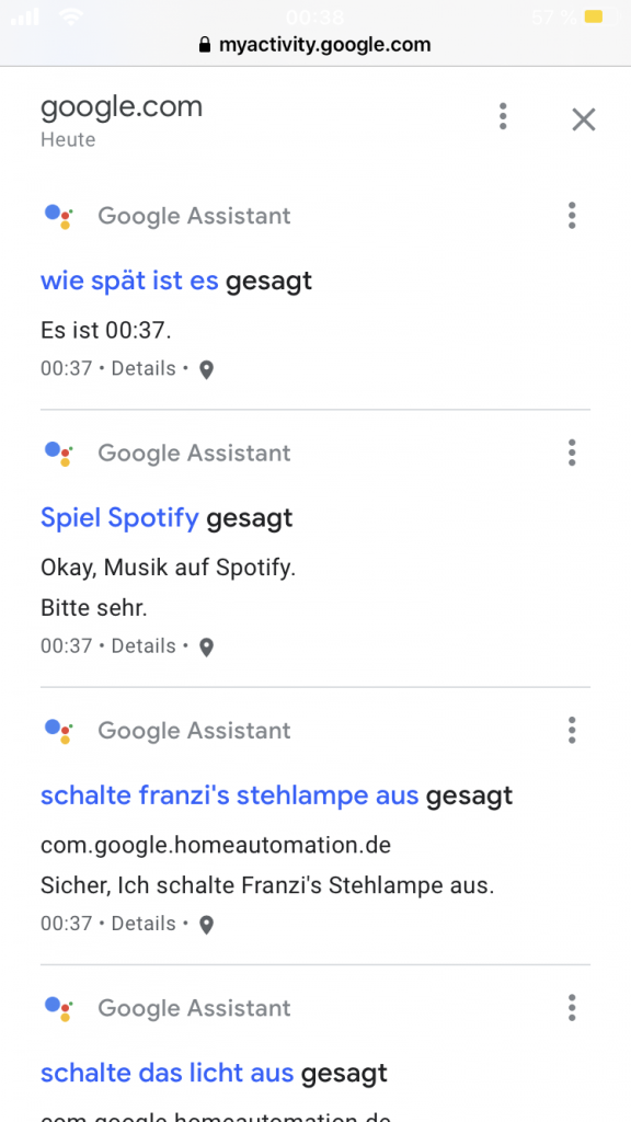 Google Assistant - Meine Aktivitäten