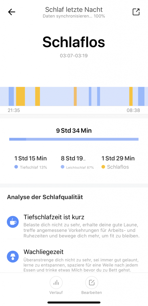 Ergebnis der Schlafanalyse